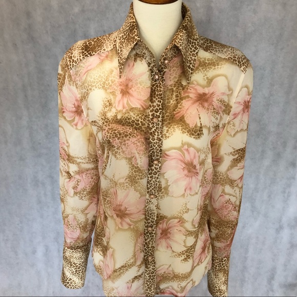 Escada Animal Print & Floral Long Sleeve Blouse - Picture 2 of 8